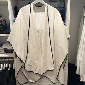 Cream and Black Cape with Asymmetrical Hem